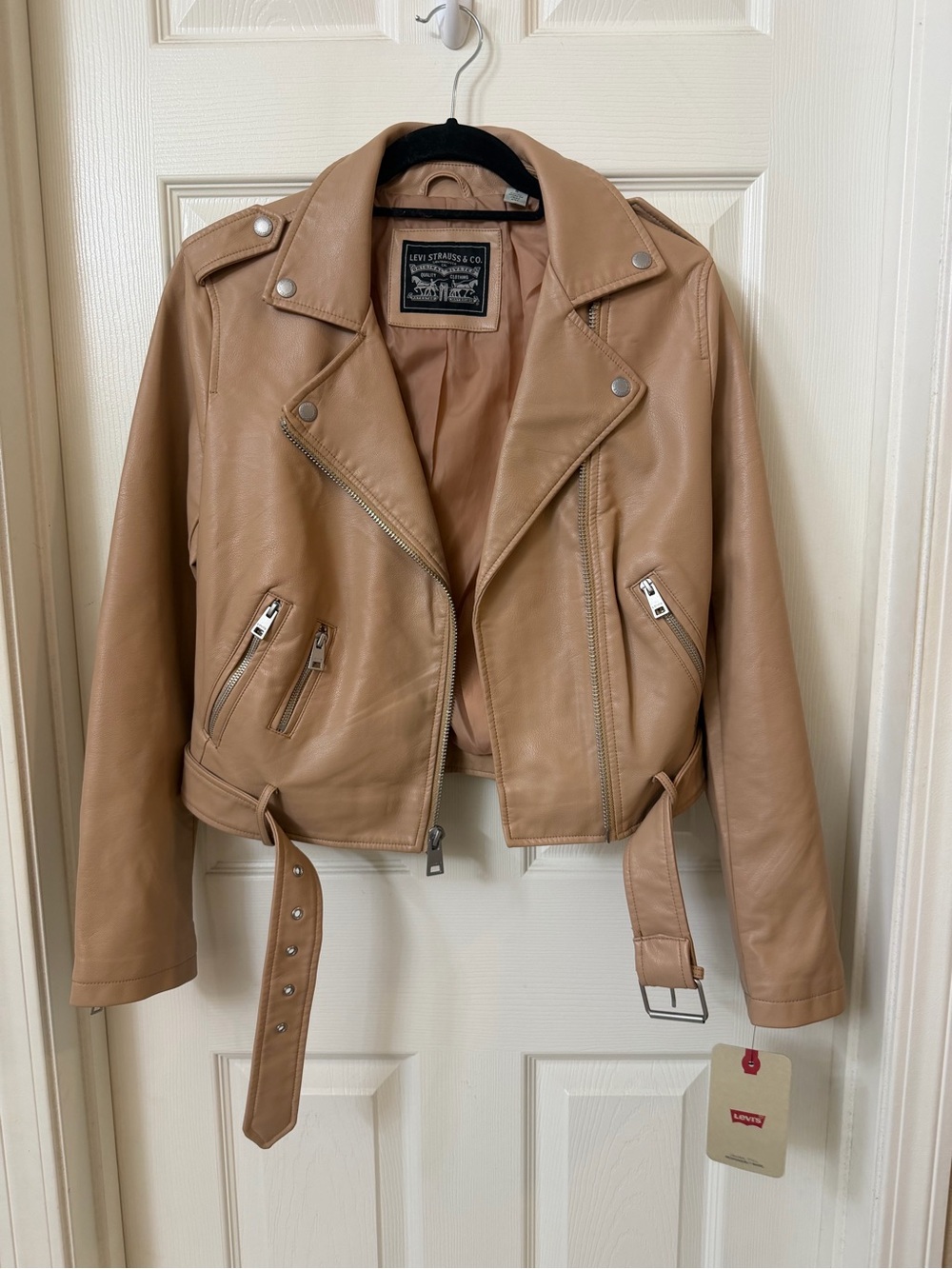 Levi's Camel Leather Moto Jacket with Belted Waist NWOT